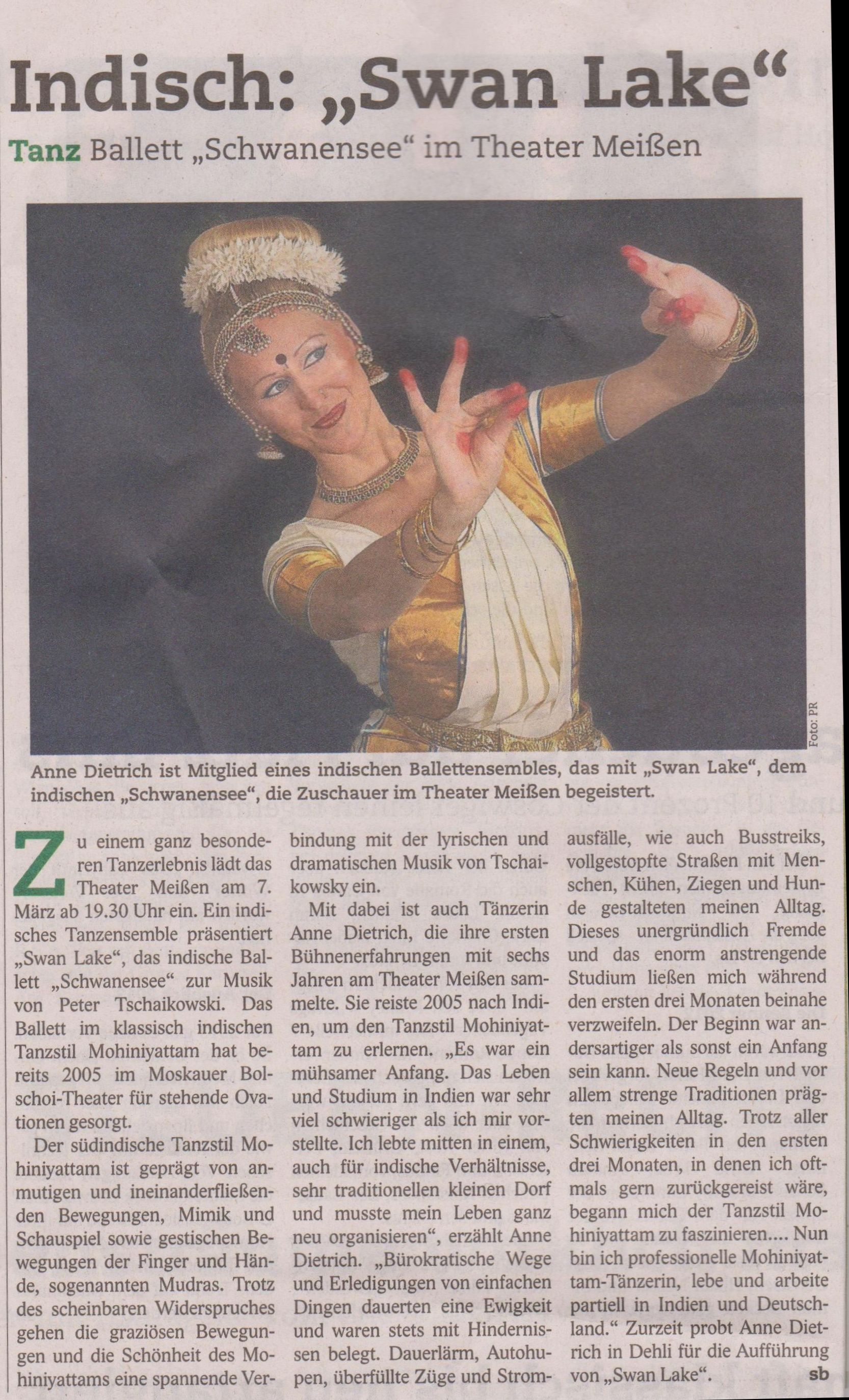 Zeitungsartikel Sächsischer Bote "Indisch: Swan lake"